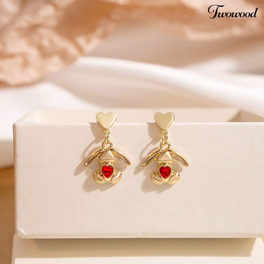 Twowood 1pasang Ladies Earrings Indah Halus Kompak Ringan Mewah Kepribadian Pakaian Sehari-Hari Paduan Kelinci Bertelinga Besar Dengan Zirkonia Anting Wanita Aksesoris Pesta