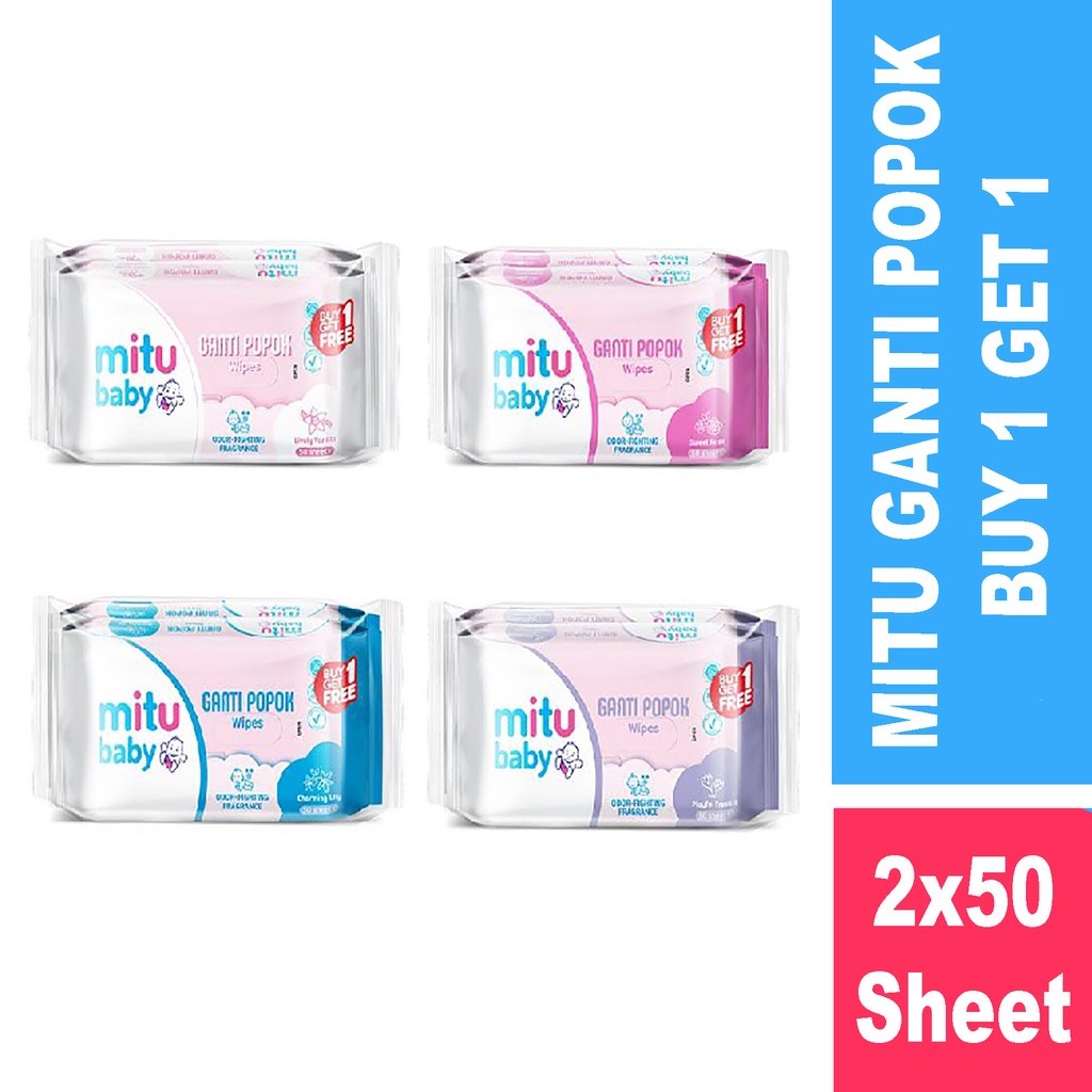 [ Buy 1 Get 1 ] Mitu Baby Tisu Basah Ganti Popok Wipes 2x 50's Beli 1 Gratis 1 Tisu Basah Mitu Bayi Balita