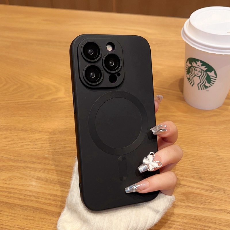IPHONE Casing Ponsel Magnetik Kamera Perlindungan Cairan Serbaguna Warna Solid Untuk Iphone14 13 12 Pro Max Penutup Belakang Shockproof Canggih