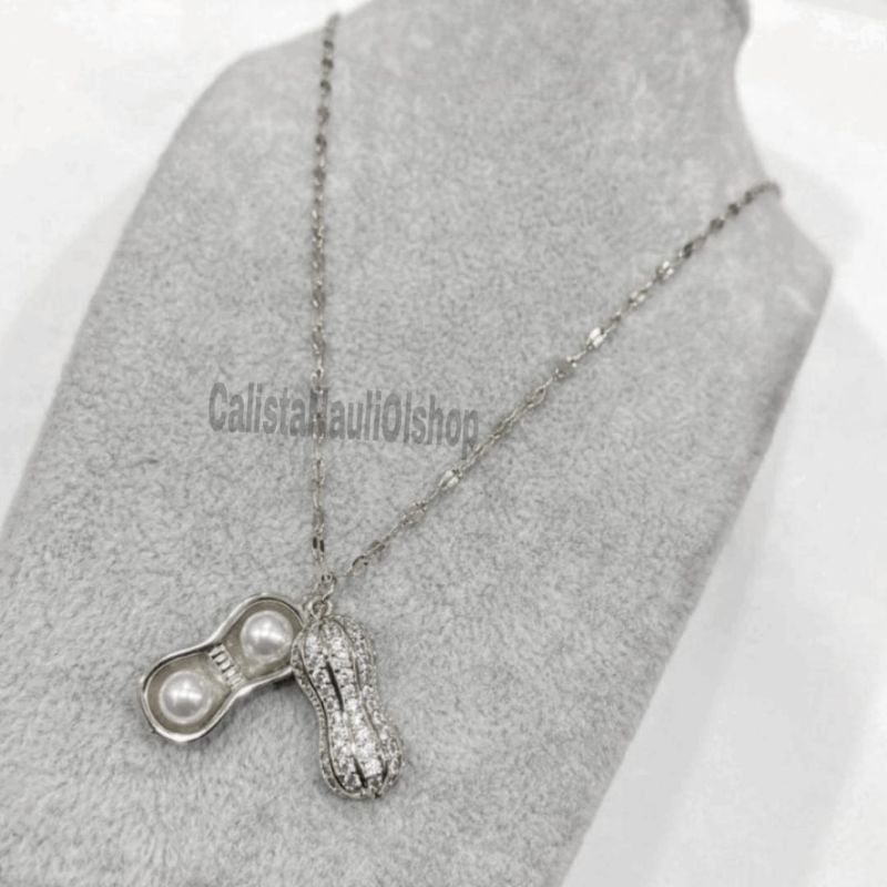 Kalung Titanium Kacang Mutiara 02 Fashion Korea Anti Karat Dan Anti Luntur
