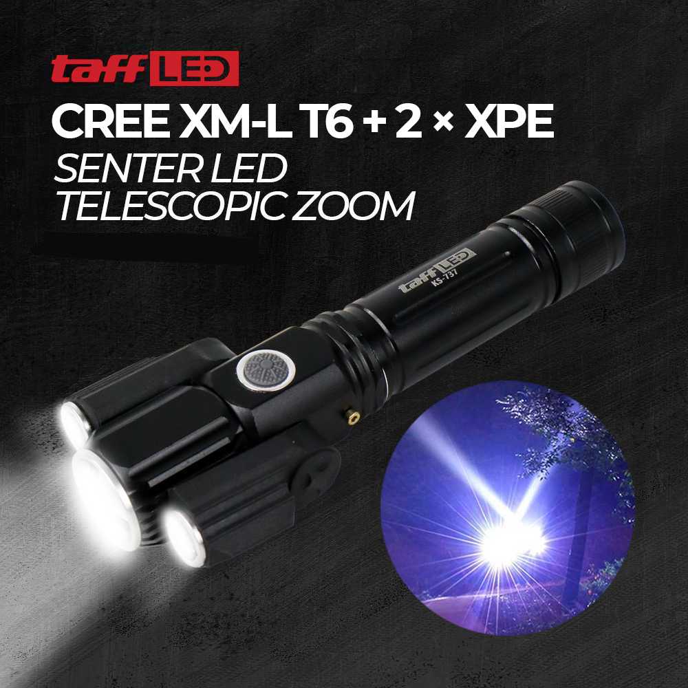 TaffLED Senter LED Telescopic Zoom Cree T6 2x XPE 1500 Lumens