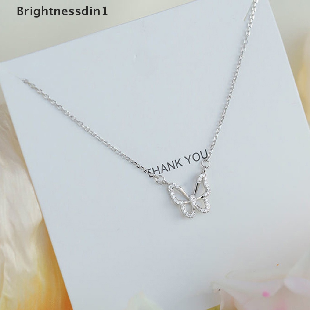 [Brightnessdin1] Liontin Kupu-Kupu Yang Indah Kalung Rantai Perak Kristal Elegan Untuk Wanita Perhiasan Aksesoris Hadiah Butik