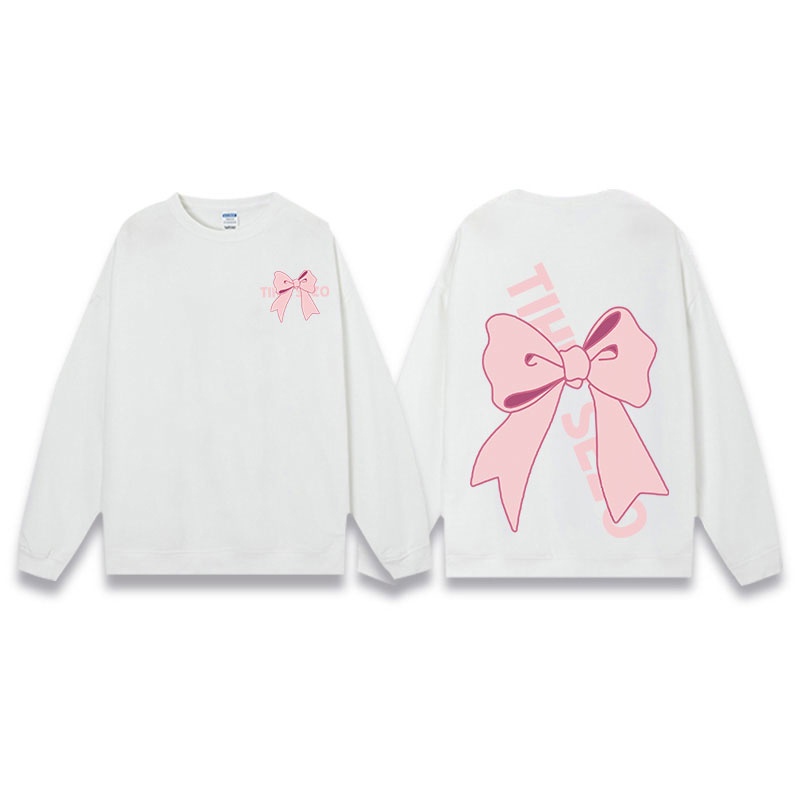 korean style sweter wanita sweater oversize putih retro wanita American Vintage Pink Bow Cartoon Graphic Priting korean style atasan baju wanita kekinian