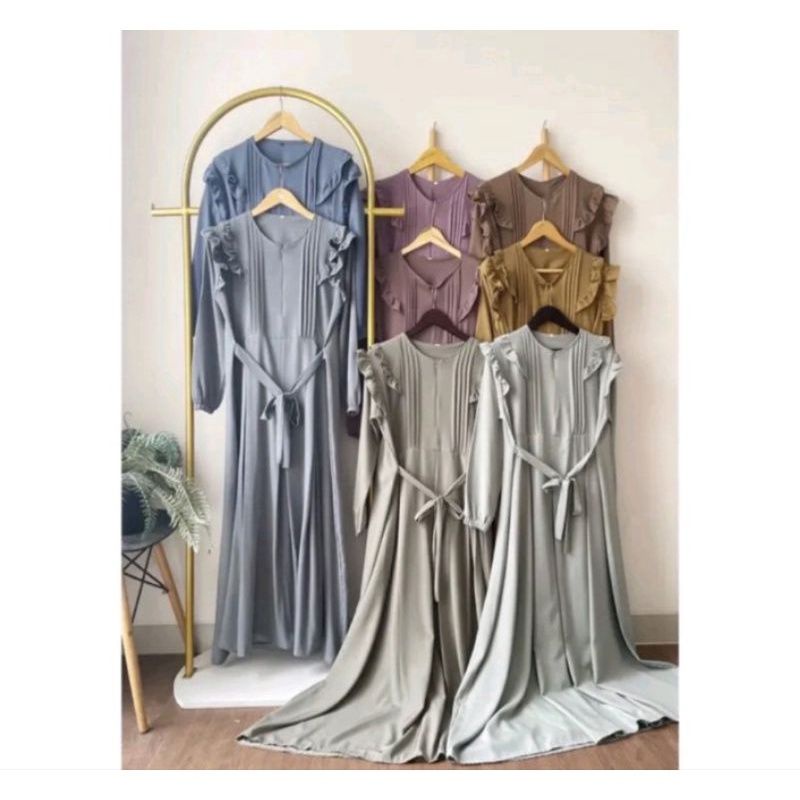 Dress Cringkel Viral Terbaru Gamis Kringkel AirFlow Terbaru Umpak Susun Motif Cantik Lengan Kerut Ke