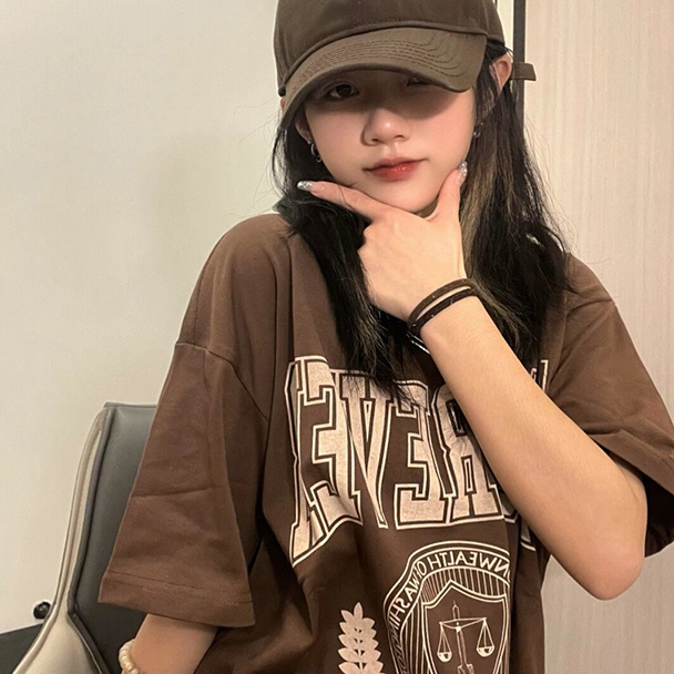 Print T-shirt Kaos Lengan Pendek Retro Balance Atasan Wanita Oversize Korean Style