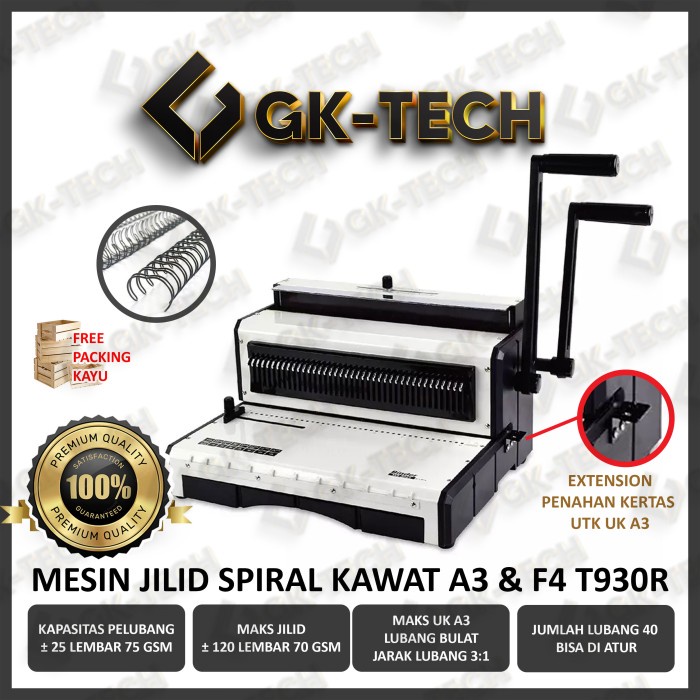 Jilid Mesin Jilid Spiral Kawat F4 & A3 Lubang Bulat 3:1 Premium Gk-Tech
