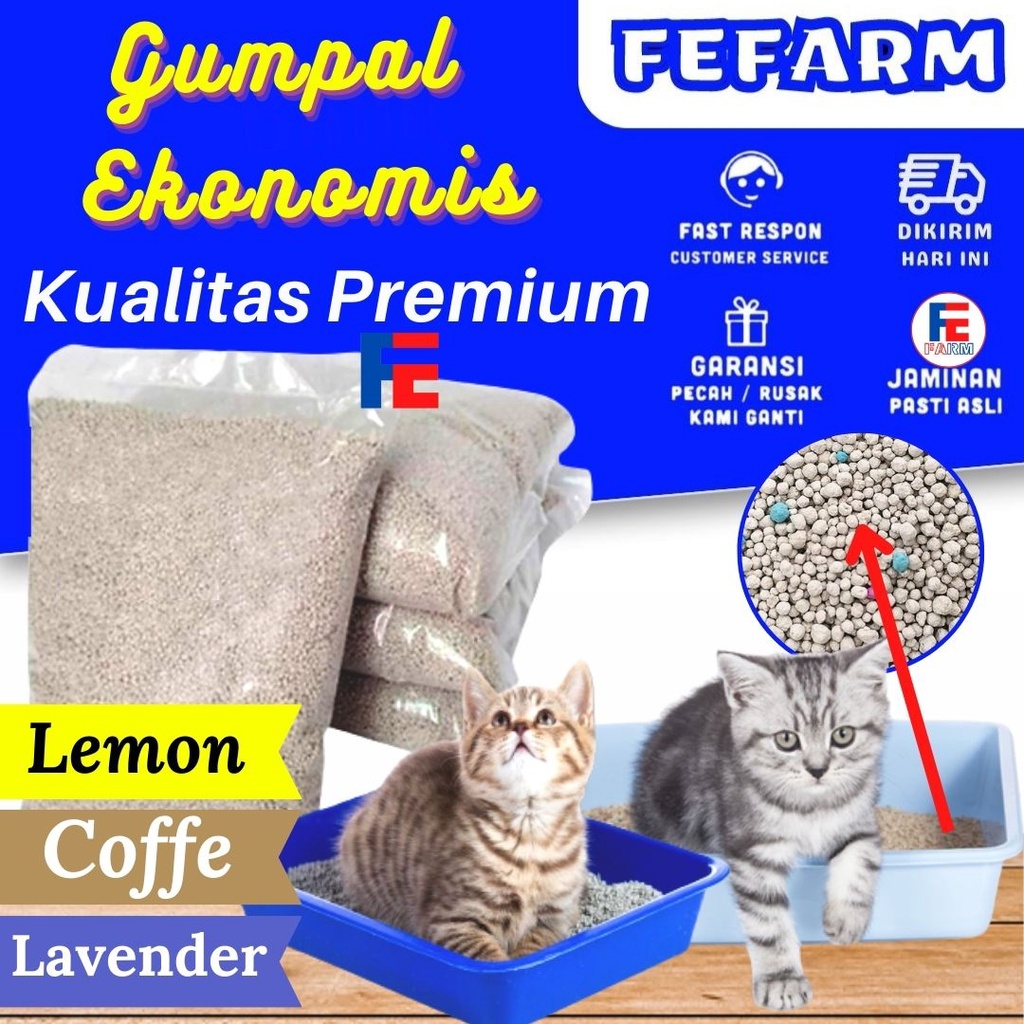 Pasir Kucing Gumpal Wangi Lavender Lemon Cofee Granule Cat Litter Anti Debu Aneka Aroma All Varian FEFARM