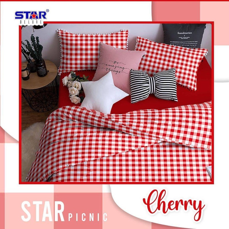 Bedcover & Sprei Premium Katun STAR Motif Picnic Cherry