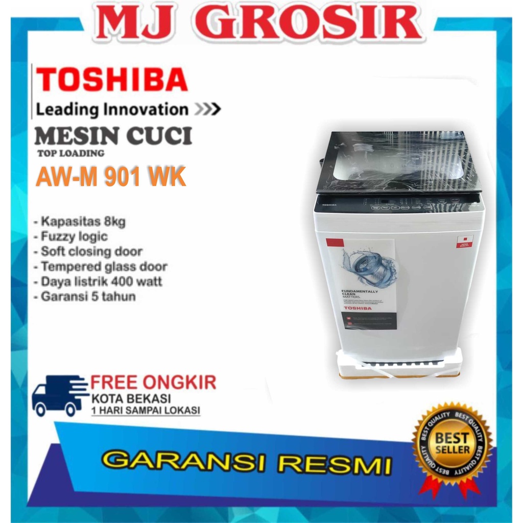 MESIN CUCI 1 TABUNG TOSHIBA AW-M 901 WK TOP LOADING 8 KG HITAM