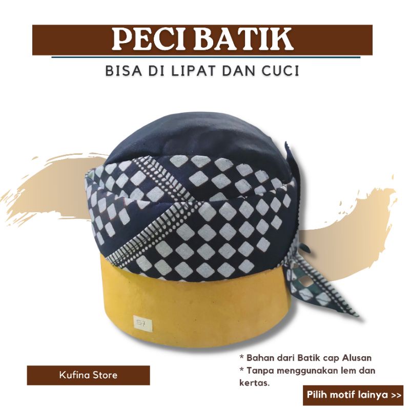 Peci udeng kppyah batik full kain cuci lipat