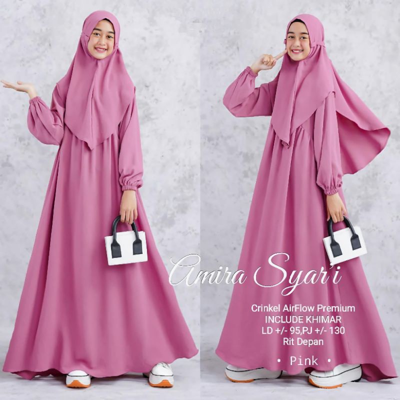 AMIRA SYARI CRINKLE AIRFLOW GAMIS REMAJA 11 - 14 TAHUN/GAMIS ANAK TANGGUNG KEKINIAN/FASHION MUSLIM ANAK PEREMPUAN/FAR MOSLEMSTORE