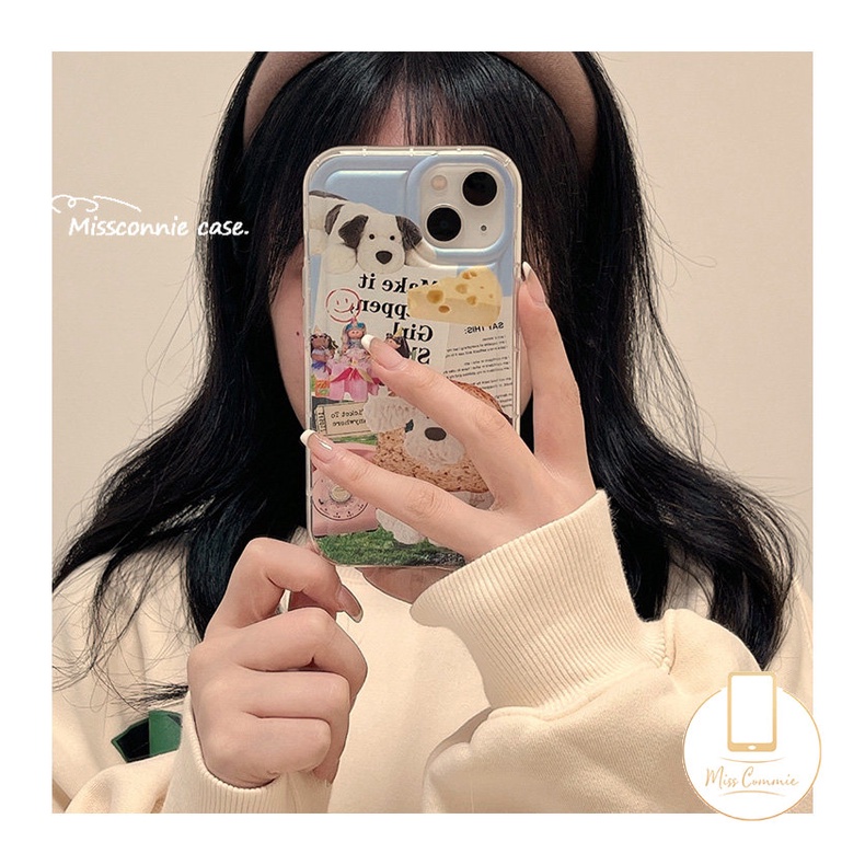 IPHONE Lembut TPU Shockproof Airbag Phone Case Kompatibel Untuk Iphone7 8 6 6s Plus XR X11 14 12 13 Pro Max XS Max SE 2020 Kreatif Lucu Kartun Klip Art Anjing Kembali Penuh Cover