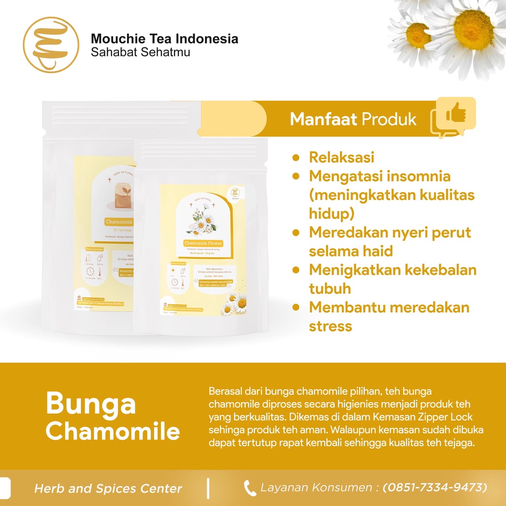 

Teh Mochie Bunga Chamomile Kering Chamomile Flower - 10 Tea Bag