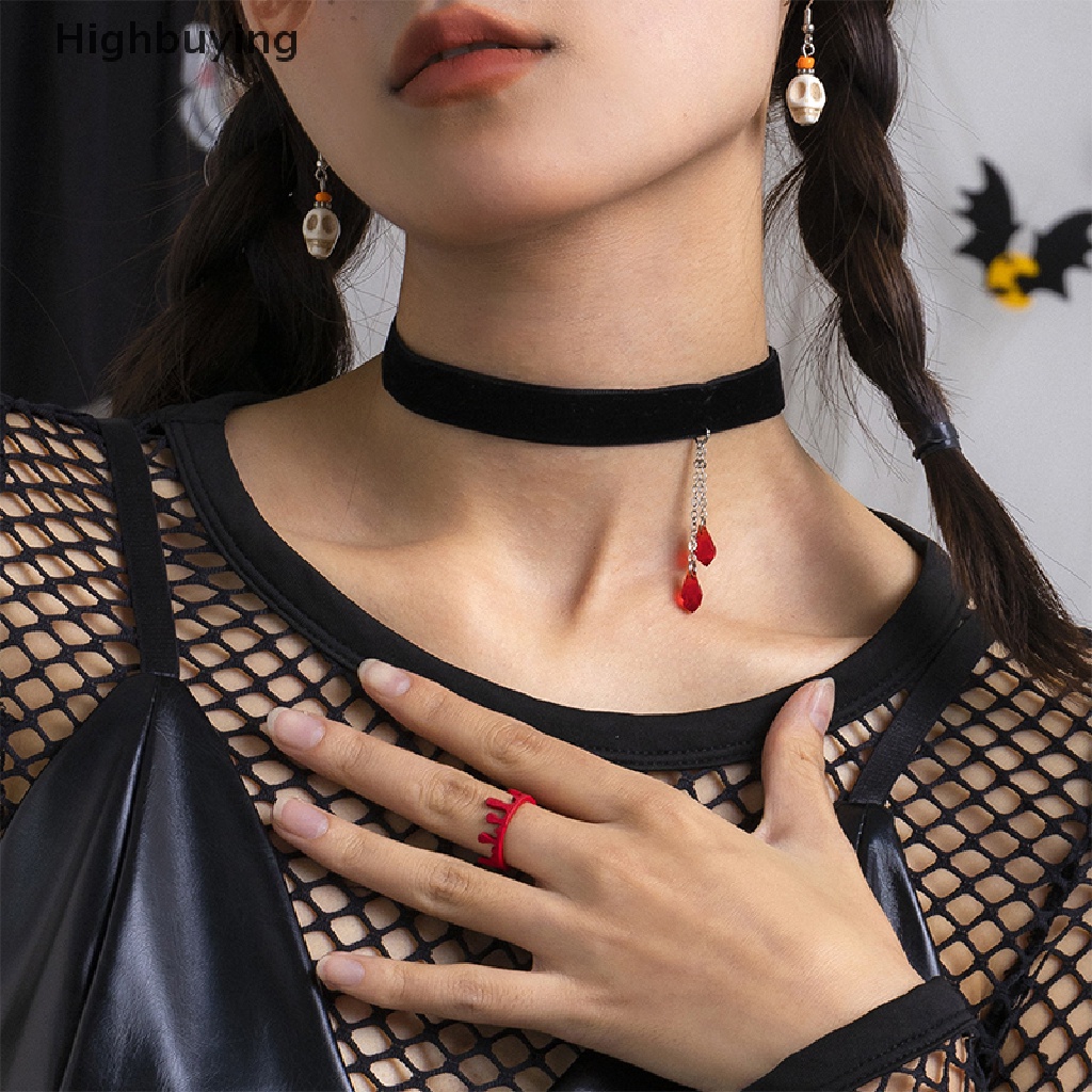 Hbid Fashion Gothic Halloween Pola Darah Kalung Mutiara Multilayer Mutiara Manik-Manik Choker Kalung Untuk Wanita Perhiasan Halloween Hadiah Kalung Pesta Perhiasan Hadiah Glory