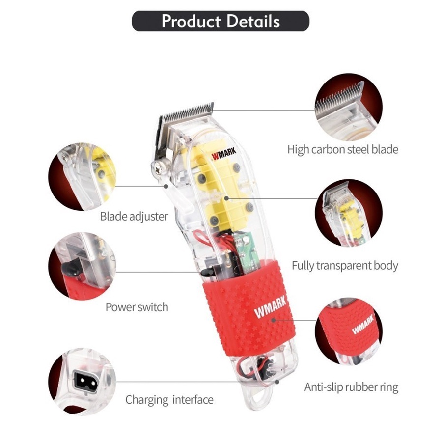 Wmark Alat Cukur Rambut NG-108 Mesin Cukur Transparan Rechargeable