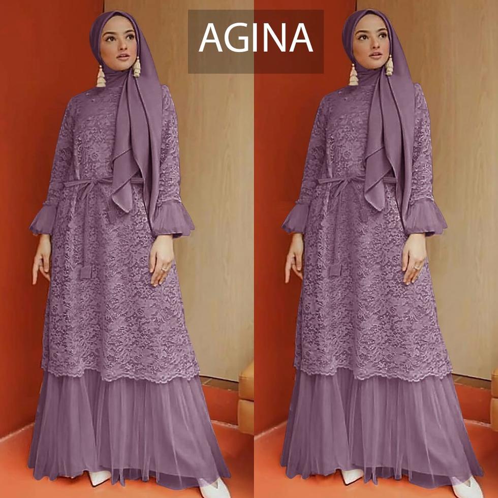 TERBAIK GAMIS MAXI AGNIA AGINA /GAMIS BRUKAT KOMBI TILE/GAMIS BRUKAT TIMBUL TERBARU SIZE S-M,L,XL,XX