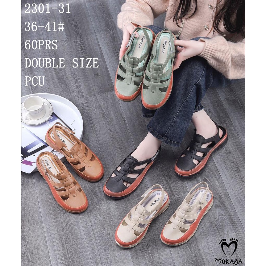 Sandal Sepatu Jelly Velcro Wanita Korea Ban Tali Tiga Sambung Tengah Super Keren Kekinian Import Mok