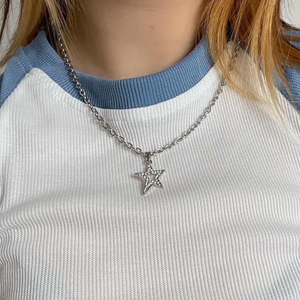 MXBEAUTY Wanita Kalung Trendy Emas Bintang Liontin Retro Kristal Mengkilap Gaya Korea Necklace