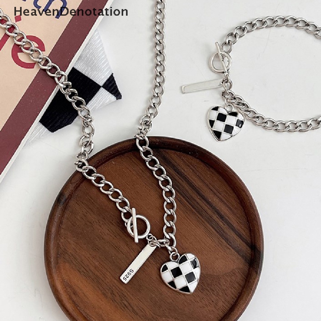 [HeavenDenotation] Populer Senior Fashion Kalung Untuk Wanita Kalung Pria Halus Rantai Kaitan Ganda Logam Jantung Pesta Kalung Gelang Perhiasan HDV