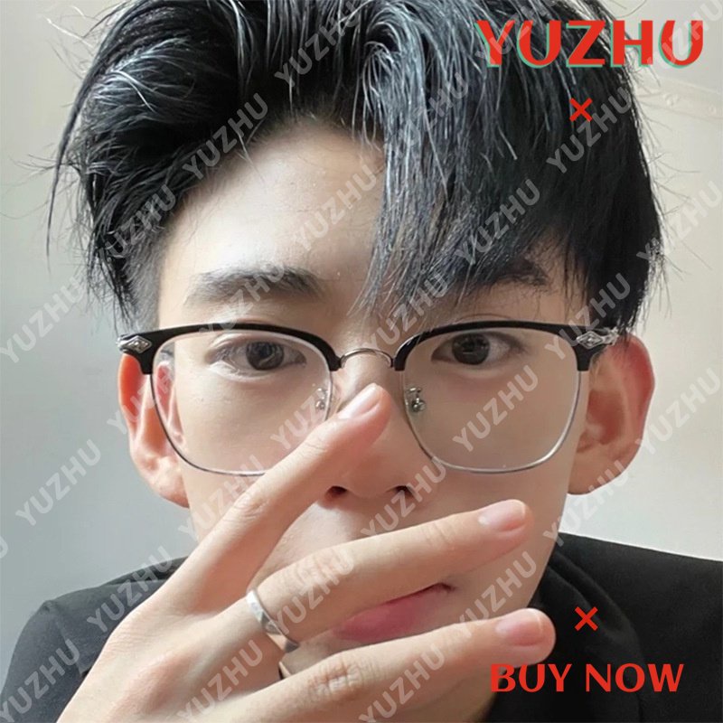 (YUZHU) Kacamata Bingkai Alis Logam Pria Oversized Square Frame Anti Blue Light Eyeglasses Women Dapat Dilengkapi Dengan Half Frame Eyeglasses