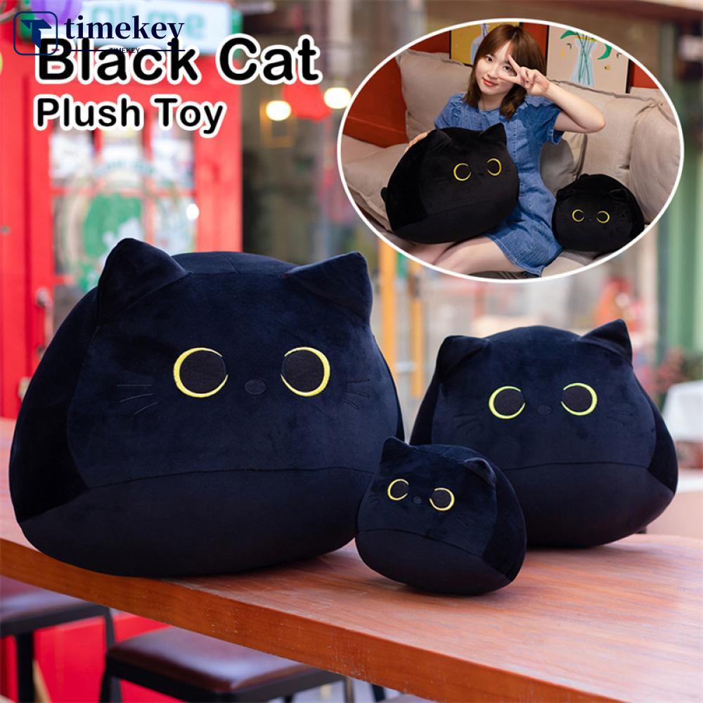 Timekey8 /30/40cm Kawaii Black Cat Plush Toys Boneka Kartun Hewan Lucu Bantal Dekorasi Rumah Cuddly Plushie Untuk Anak Laki-Laki Perempuan Anak Kids S7V3