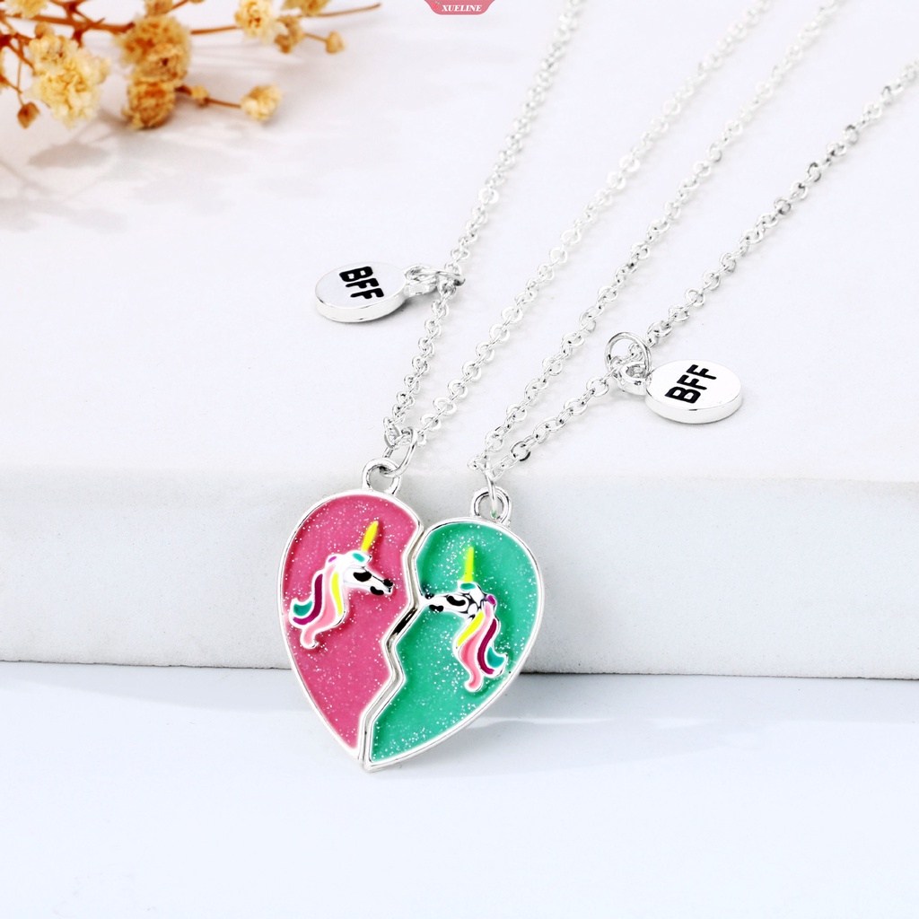 Pink Hijau set Perhiasan Hewan Perhiasan Anak Kartun Kuda unicorn Kalung Anting unicorn set Gadis Hadiah Terbaik [ZXL]