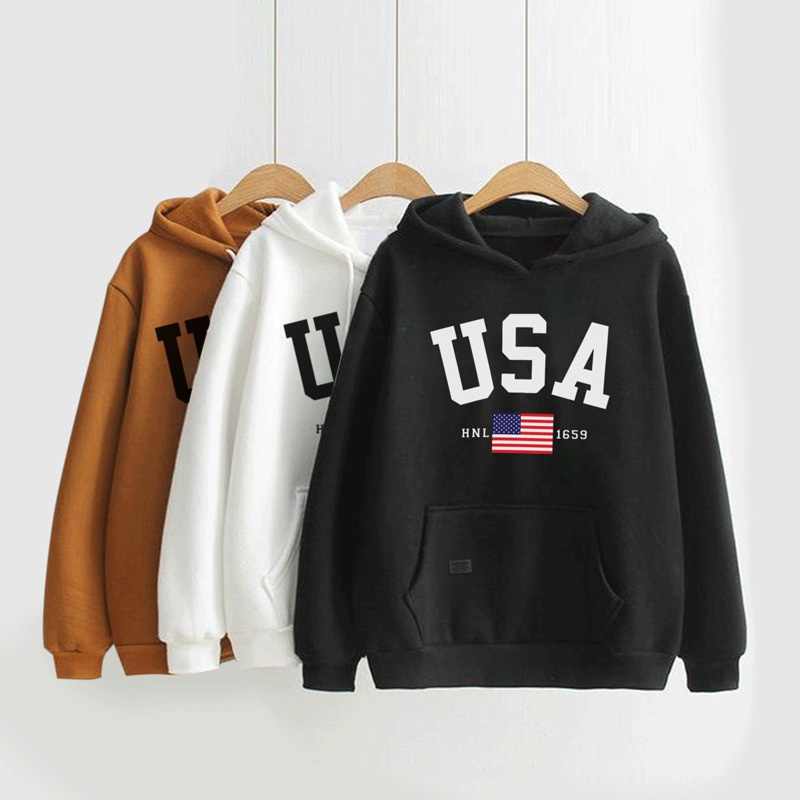 Parisdivarious Sweater Hoodie Jemper Usa Bendera FC Bahan Fleece Size S - XXL (Pria &amp; Wanita)