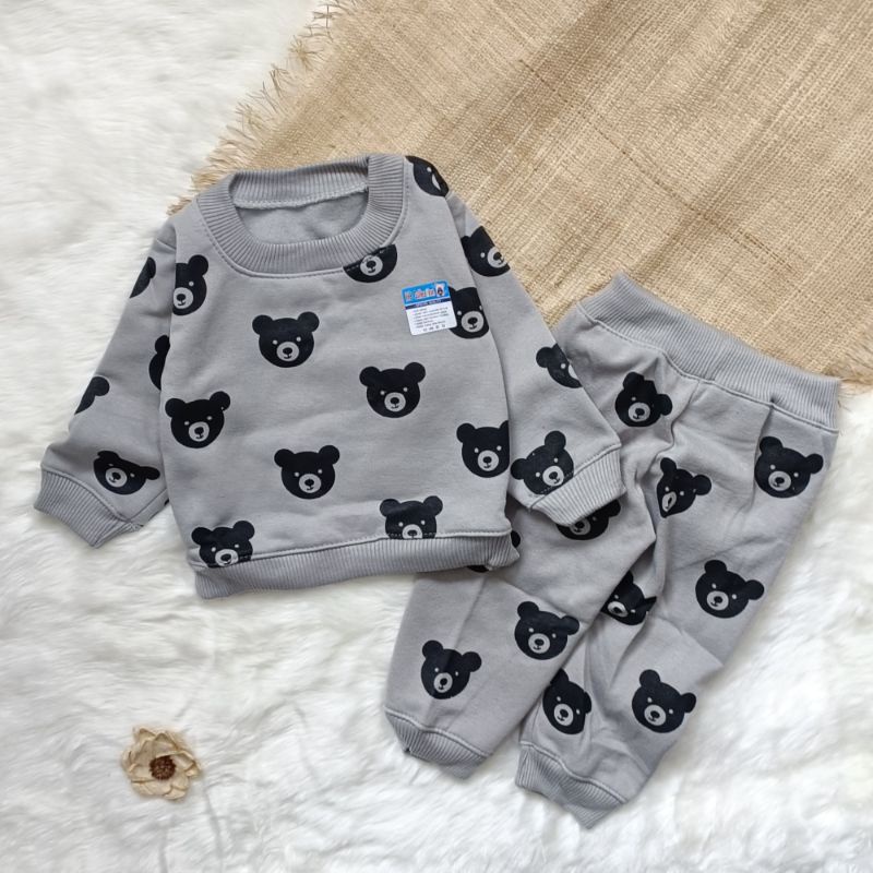 Setelan sweater bayi motif bear hitam 3-12 bulan