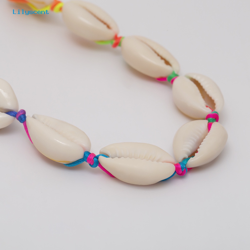 [LS] Hawai Wanita Cowrie Shell Warna-Warni Dikepang Tali Choker Adjustable Necklace