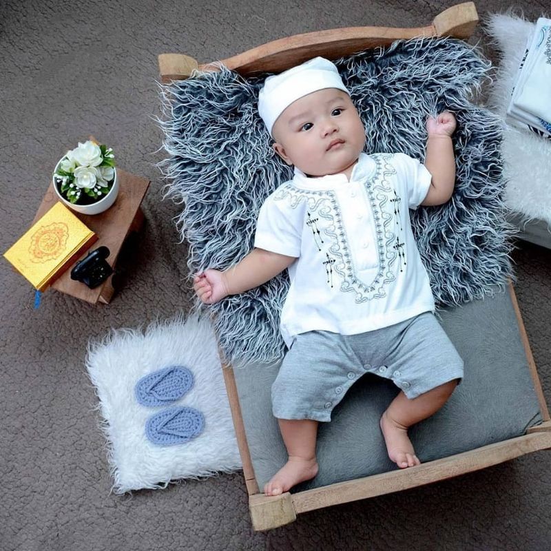 Setelan Koko Bayi Laki-Laki Free Peci / Baju Koko Photoshoot Newborn / Baju Koko Aqiqoh Bayi 100% Cotton