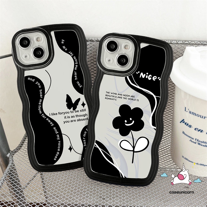 IPHONE Kompatibel Untuk Iphone11 13 14 12 Pro Max 6s 6 7 8 Plus XR X XS Max14 Plus SE 2020 Vintage Flower Wavy Edge Black Retro Butterfly Soft Tpu Case