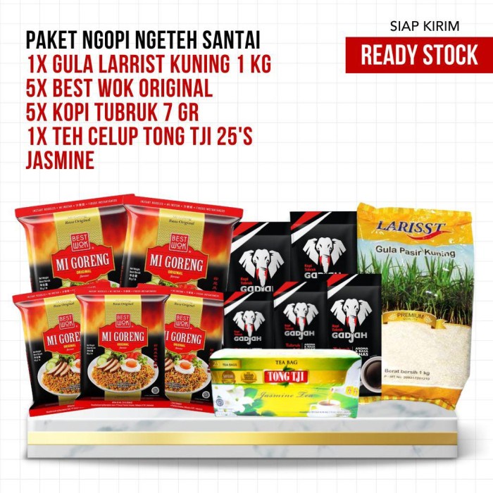 Paket Santai Kopi Teh - Gula 1kg + Kopi (5) + Teh (1) + Best Wok Ori