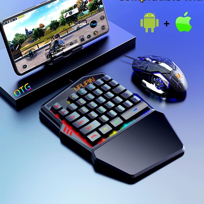 ❇ UPUPIN Paket keyboard gaming dan Mouse/Single Hand Gaming RGB Keyboard dan mouse PUBG keyboard gam