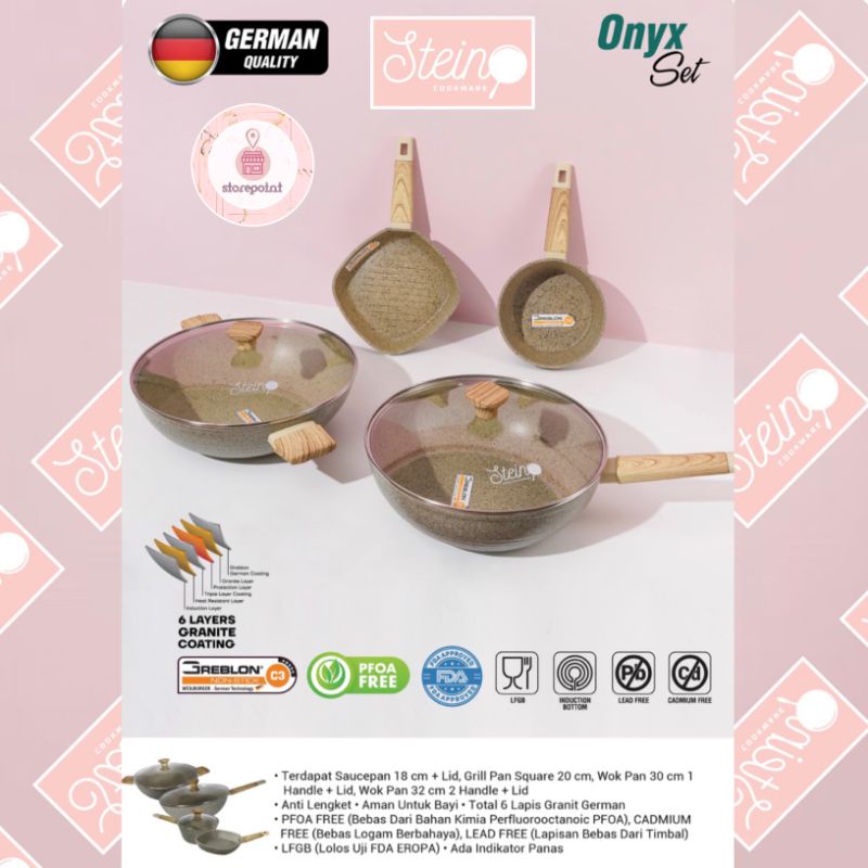 Stein Panci Onyx Set Paket Onyx (4pc), Wok Pan/penggorengan, Sauce Pan/Panci, Grill Pan