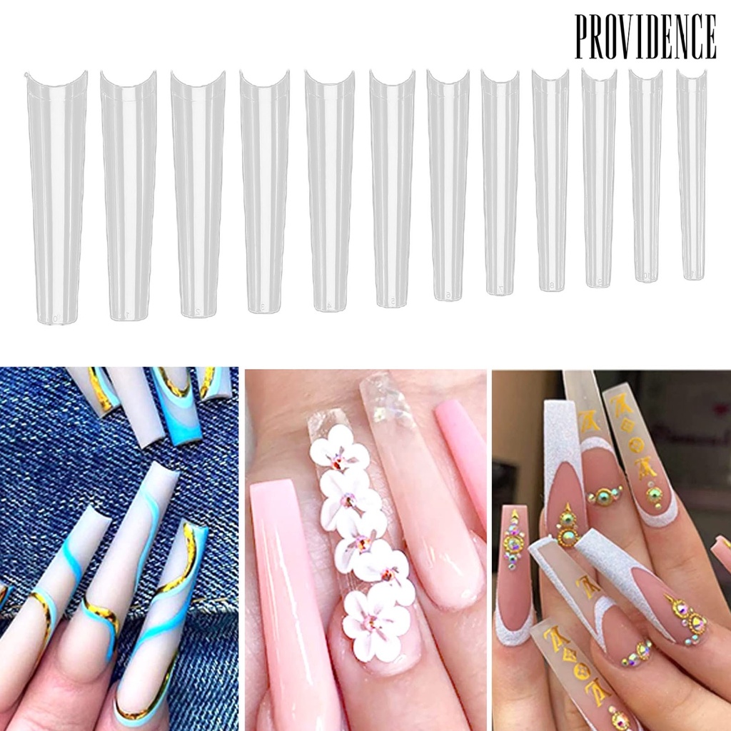 Providence 240Pcs/kotak Kuku Palsu Gaya Prancis Kepala Datar Mudah Ditempel Trimmable DIY Extra Long Natural Clear Nail Extension Tip Female Supply