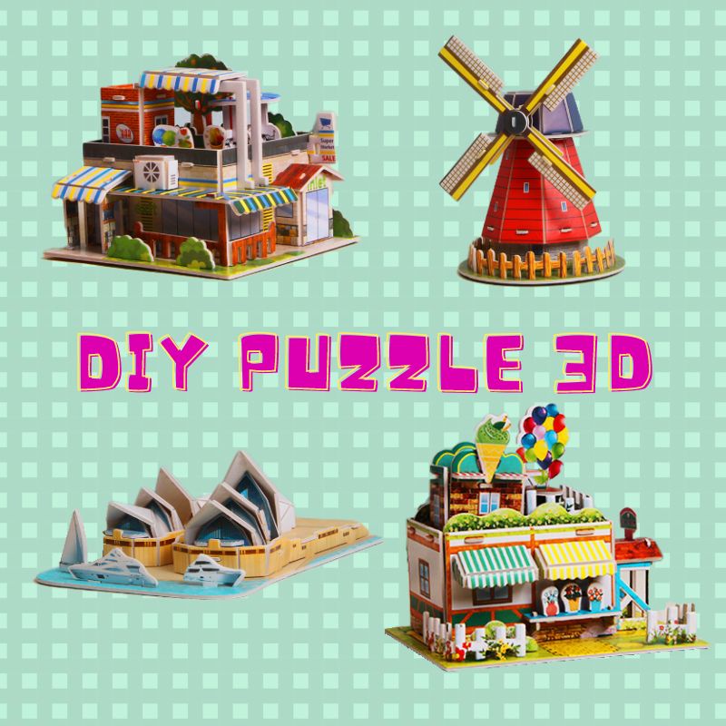 Mainan edukasi Puzzle 3D anak DIY bahan foam &amp; paper Rumah / House. Kado / Pajangan / Dekorasi Murah