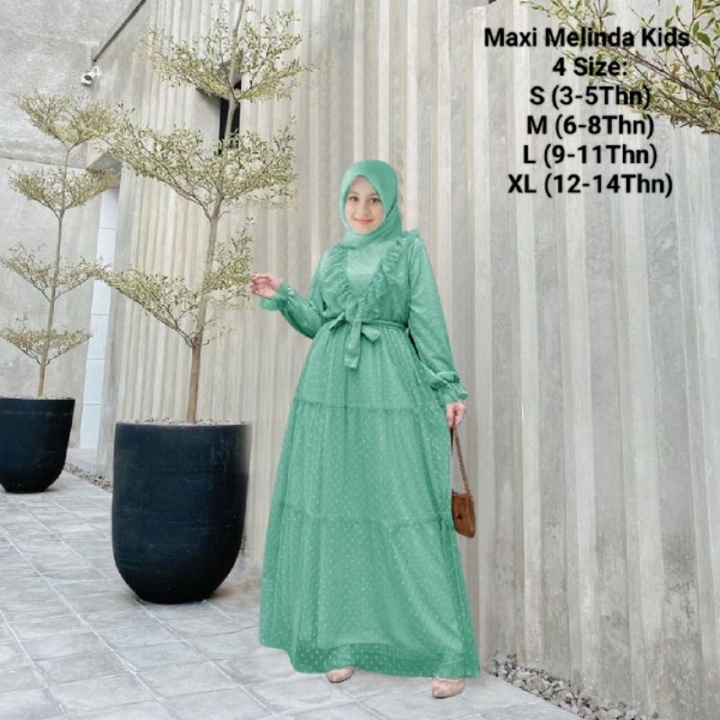 Pakaian Gamis Anak Wanita Dan Remaja Abg Perempuan Terbaru Kekinian/Maxi Melinda Kids  3-14 Tahun Matt Moscrepe Mix Tille Dot