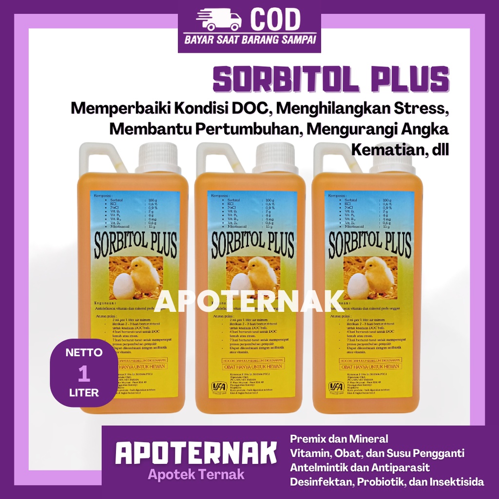 SORBITOL PLUS 1 L | multiVitamin Ayam Cairan Penganti Gula Pada Anak Ayam DOC Meningkatkan Kesehatan &amp; Pertumbuhan, Menghilangkan Stress, Mengurangi Angka Kematian DOC | USFA