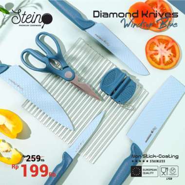 Stein Steincookware Pisau Diamond Knife Set 5 + Knife Sharpener Pisau Dapur  Stein Diamond Knife