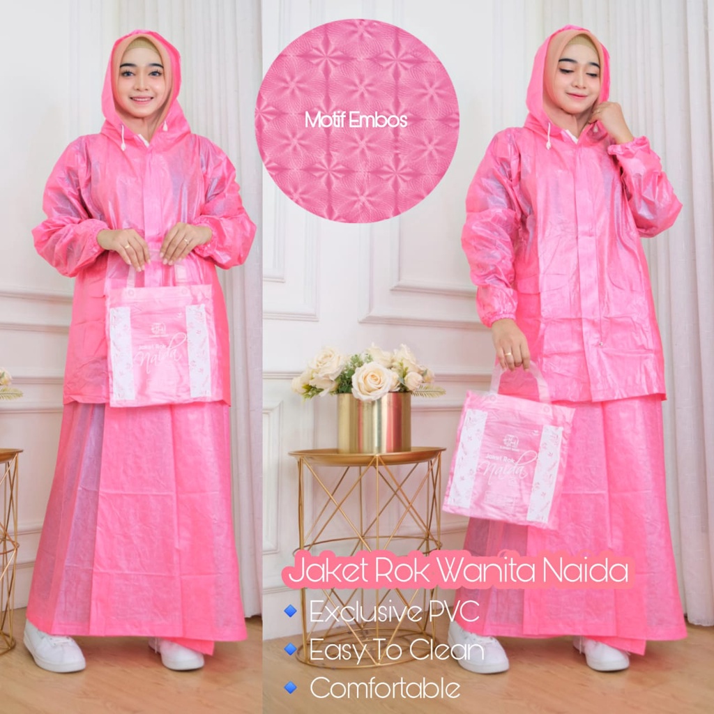 Pink Jas Hujan Dewasa Setelan Rok Naida Jaket Rok