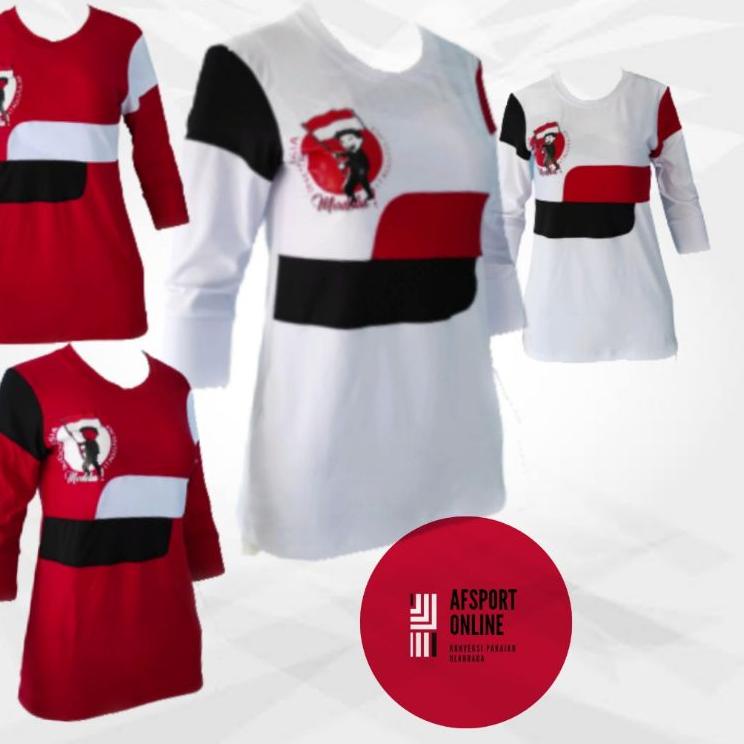 (Bisa Cod) Baju senam lengan 3/4 leher u baju senam Indonesia merah putih zumba aerobik Fitness Terl