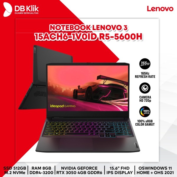 Notebook LENOVO 3 15ACH6-1V0ID R5-5600H 8/512GB RTX3050 W11+OHS 15.6&quot;