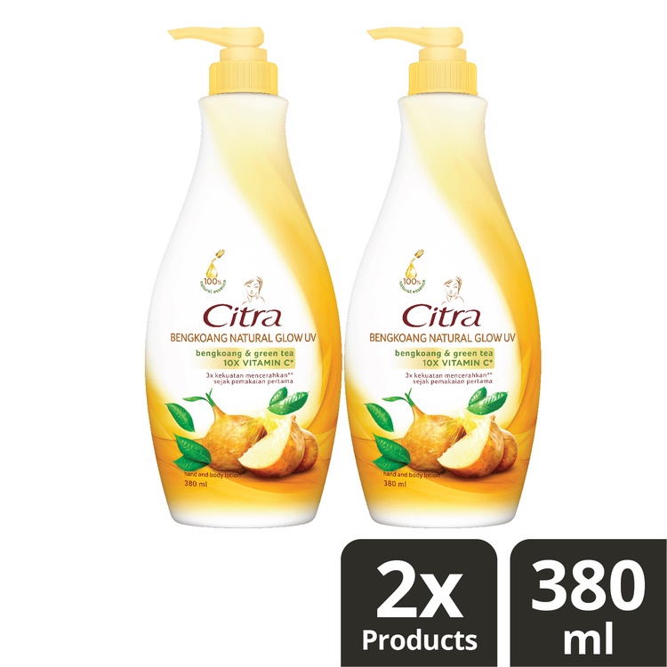 Citra Hand and Body Lotion Bengkoang &amp; Green Tea Natural Glow 10X Vit C 380ml Twinpack