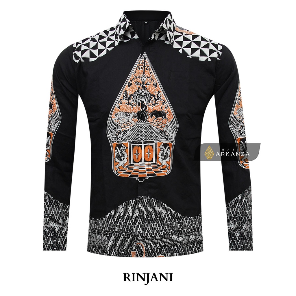 BATIK ARKANZA Motif RINJANI Hem Atasan Kemeja Baju Batik Premium Pria Cowok Laki Laki Slimfit Full Lapis Furing Tangan Lengan Panjang Lengan Pendek Original Asli Solo Laweyan