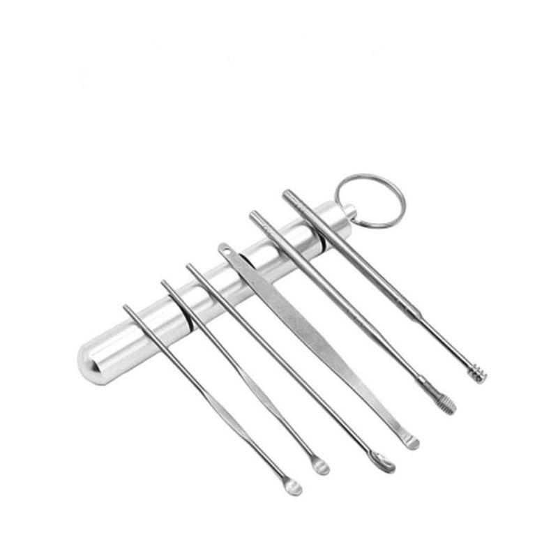 SET 6PCS Alat Pembersih Kotoran Telinga 6in1 Korek Kuping Stainless Ear Pick Cleaner