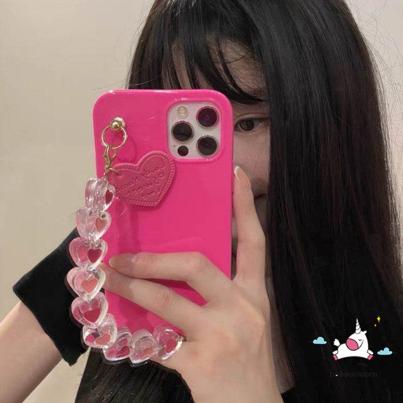 IPHONE Kompatibel Untuk Iphone11 14 13 12 Pro Max 7plus XR 78 Plus X XS Max SE 2020 Mewah Simple Glossy Halus Lembut Tpu Silicon Love Heart Gelang Tali Phone Case Dengan Wrist Band