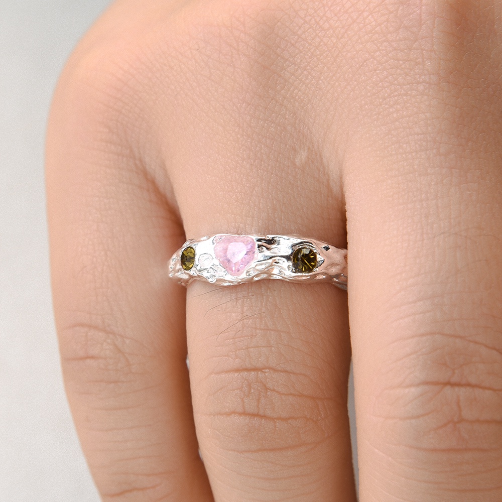 Adjustable Terbuka Sederhana Bertatahkan Zirkon Perhiasan Fashion Wanita Elegan Cincin Pesta Pink Hati Jari Cincin Hadiah Yang Indah Pernikahan Pasangan Rings