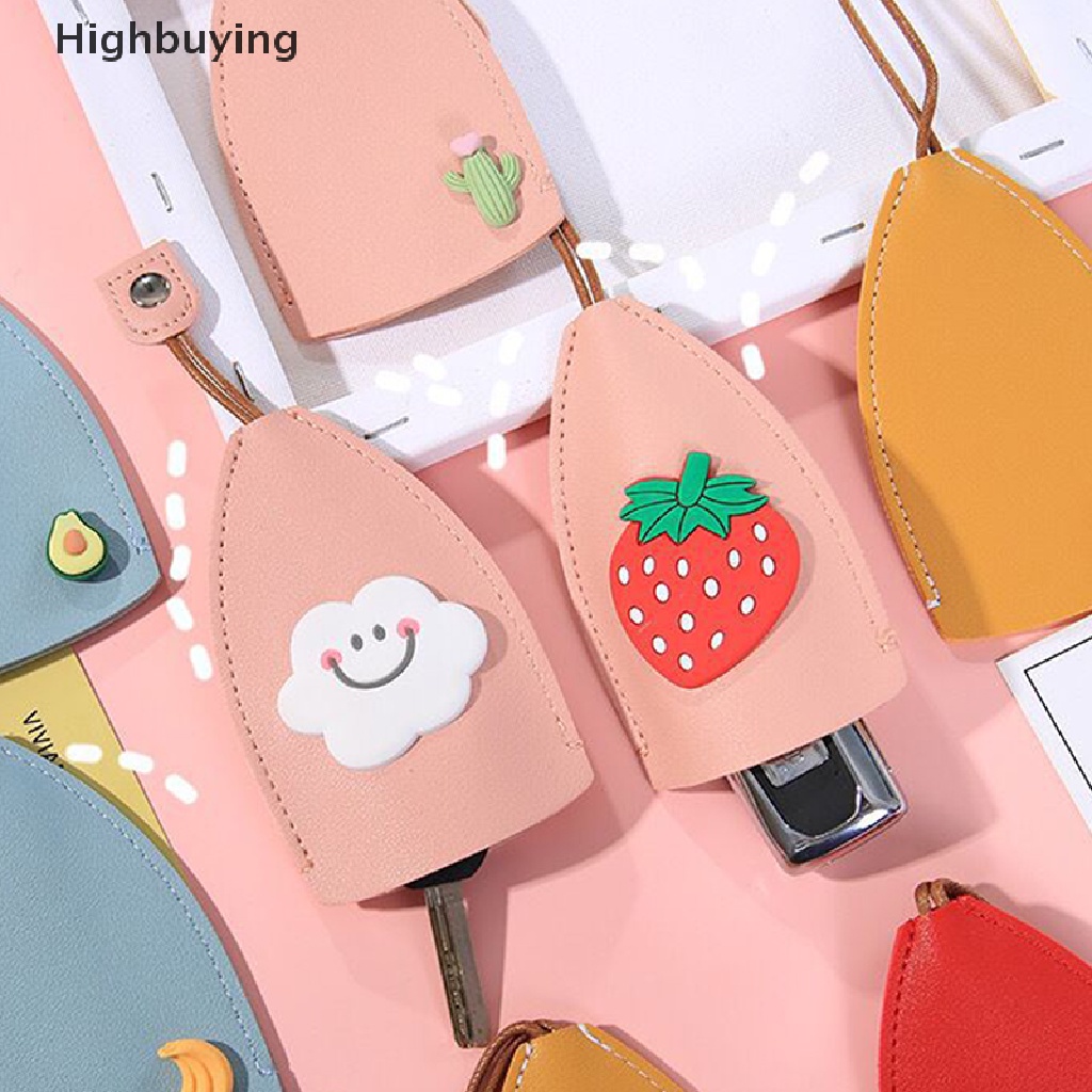 Hbid Buah-Buahan Lucu Jenis Tarikan Tas Kunci PU Pelindung Tempat Kunci Mobil Case Dompet Kulit Baru Keychain Pouch Bag Cover Key Organizer Glory