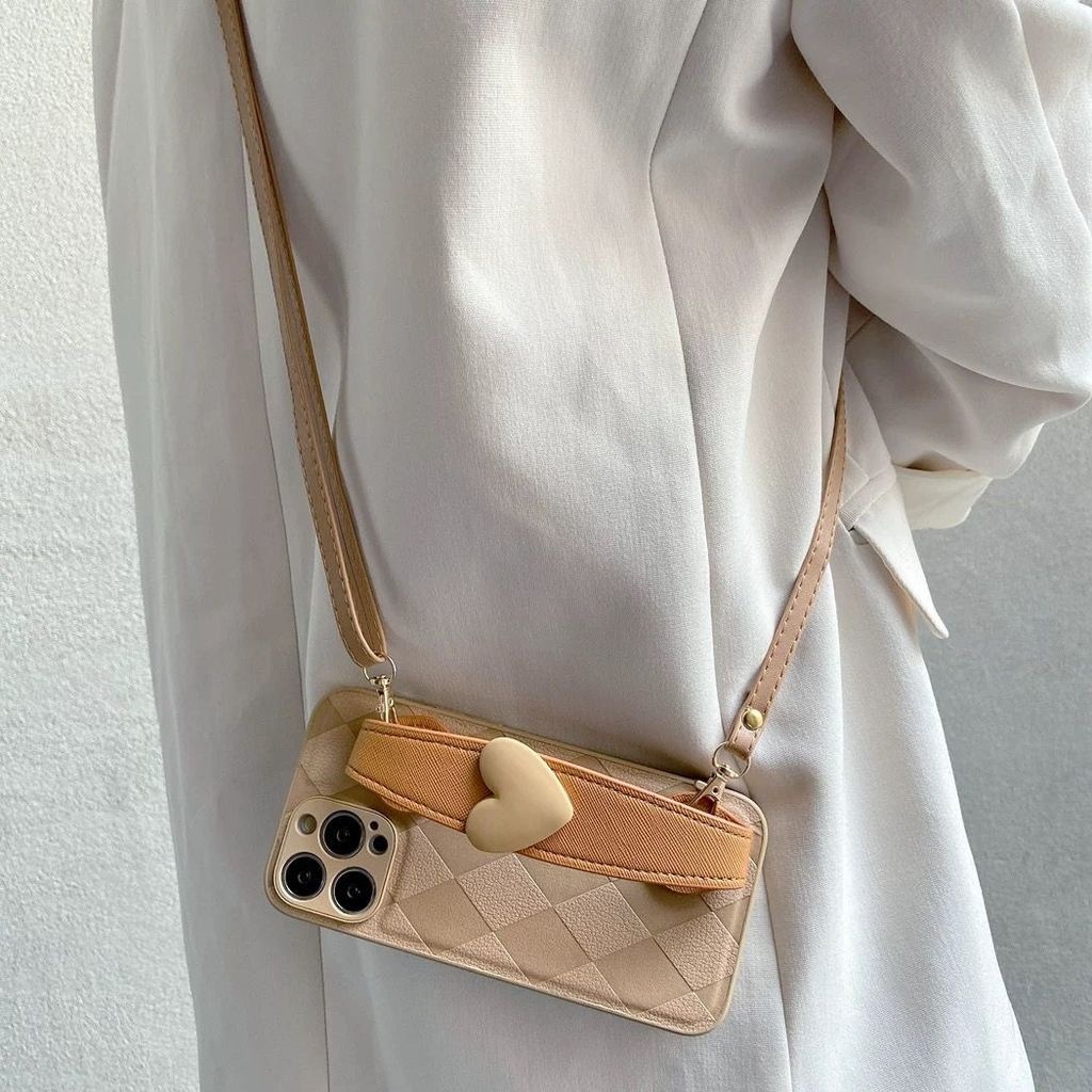 IPHONE Lingge Love Wrist Strap Desain Phone Case Kompatibel Dengan Iphone12 13 14 11 Pro Max X Xs Max Xr Nggfh