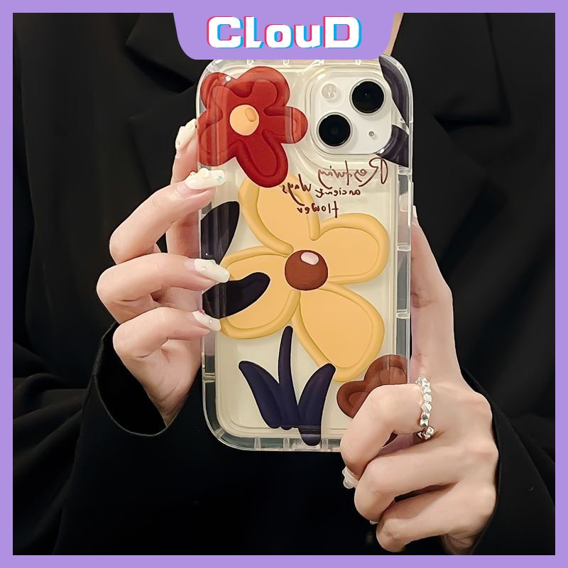 IPHONE Ins Korea Floral Shockproof Airbag Case Kompatibel Untuk Iphone11 Pro Max X XS Max XR 11 13 12 Pro Max7 8 6S 6 Plus SE 2020 Lukisan Minyak Bunga Lembut TPU Phone Cover
